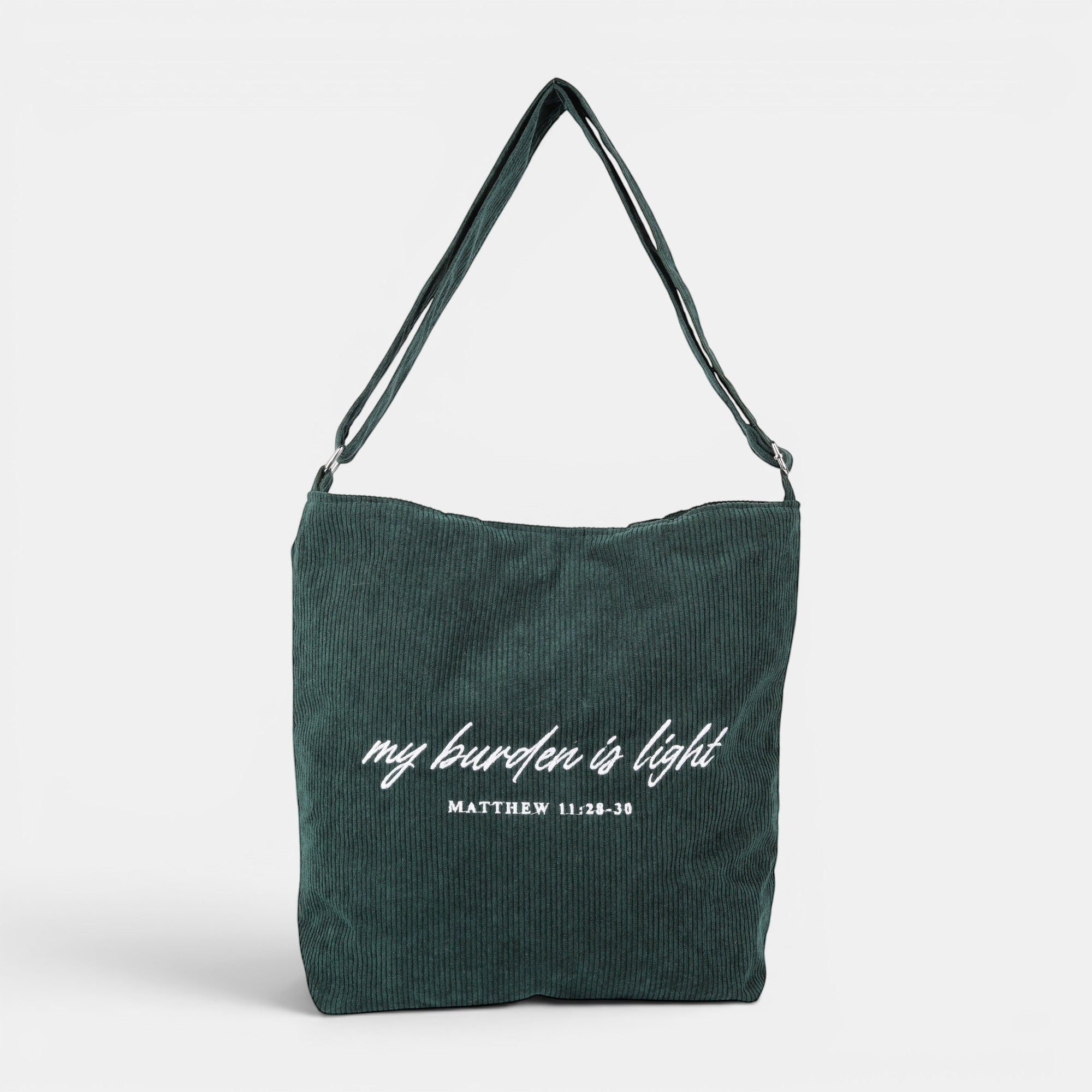 Shalom Living dark green corduroy tote bag with