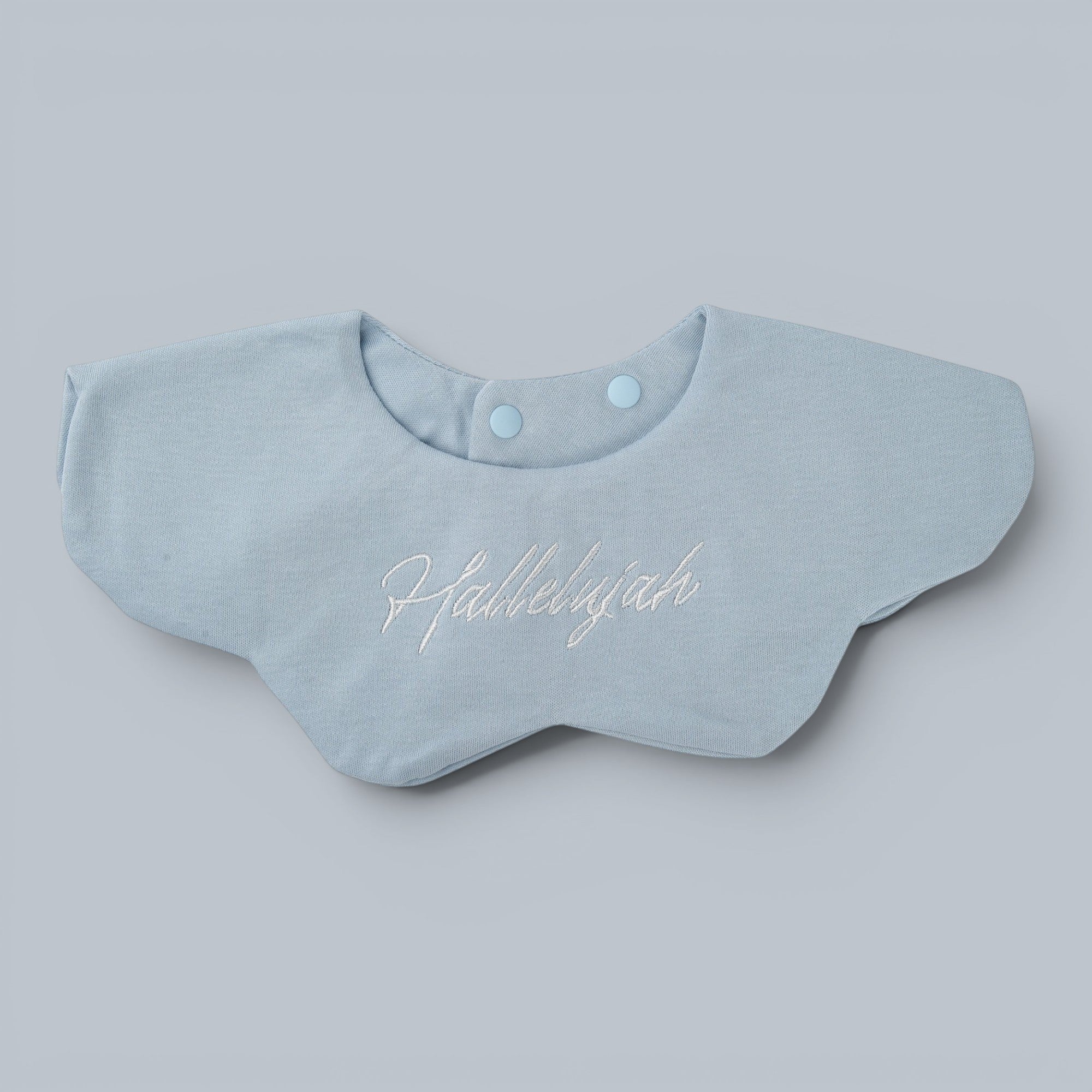 Shalom Living baby bib in light blue cotton with