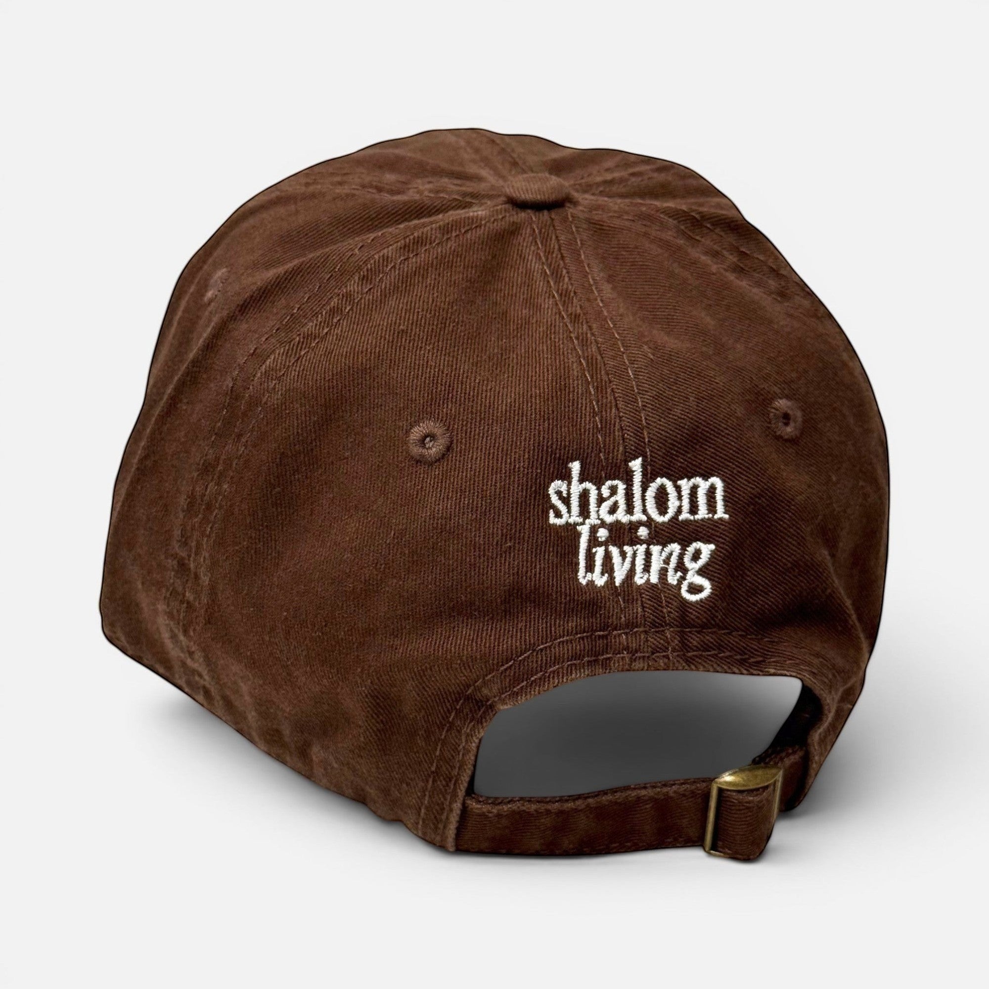 Shalom Living brown cotton XL cap with adjustable back strap and embroidered logo on the back